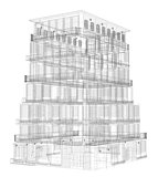 Highly detailed building. Wire-frame render