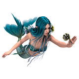 Blue Mermaid holding Sea Lily
