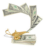 Money fly out of Aladdin's magic lamp