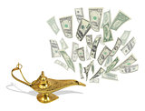 Money fly out of Aladdin's magic lamp