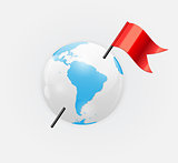 Earth Planet Icon with Red Flag Vector Illustration