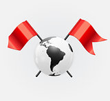 Earth Planet Icon with Red Flag Vector Illustration