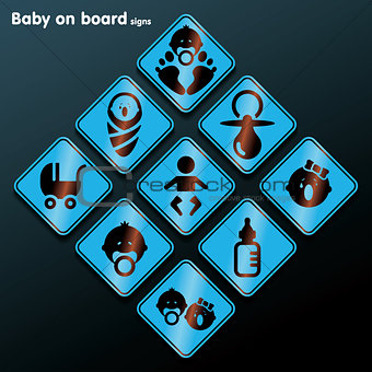 Vector flat baby on board sign set