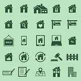 Real estate color icons on green background
