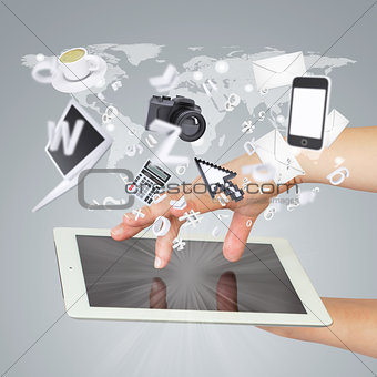 Hands holding tablet pc. Concept electronics