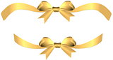Satin golden bow with ribbons on the gift or heart isolated