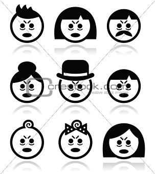 Tired or sick people faces icons set