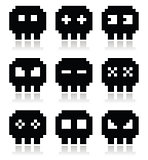 Pixelated 8bit skull vector icons set