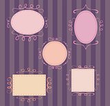 Collection of vector hand drawn retro colorful frames on dark background.