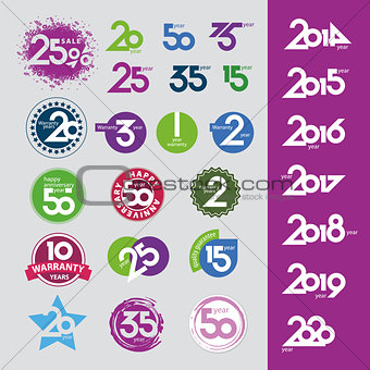 collection of vector icons with numbers dates anniversaries