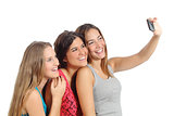 Group of teenager girls taking a photograph with the smart phone camera