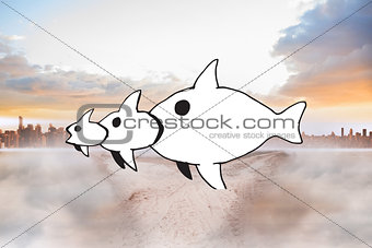 Composite image of fish eating a fish eating a fish