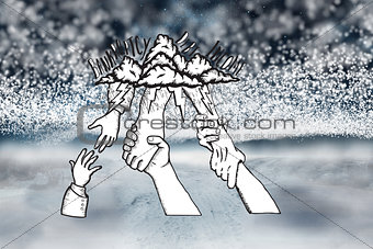Composite image of bankruptcy and debt doodle with helping hands