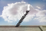 Composite image of businessman climbing the stairs to door