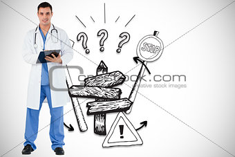 Composite image of doctor with a clipboard