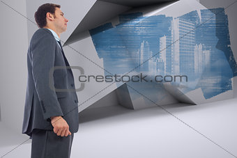 Composite image of stern businessman standing