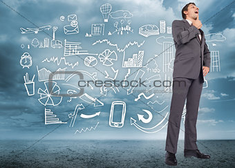 Composite image of thinking businessman touching chin