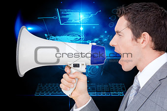 Composite image of businessman using a megaphone