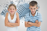 Composite image of smiling brother and sister posing together