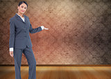 Composite image of standing businesswoman presenting