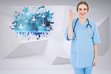 Composite image of woman doctor giving a signal that everything is fine