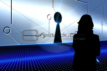 Composite image of keyhole on technological background