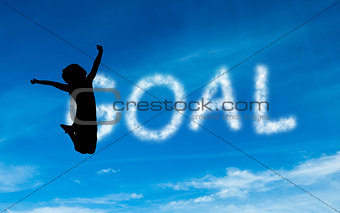 Composite image of goal written in white in sky