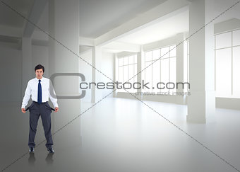 Composite image of sad tradesman showing his empty pockets