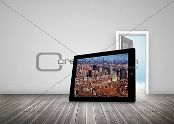 Composite image of new york on tablet screen