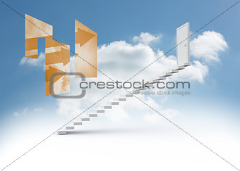 Composite image of orange arrows on abstract screen