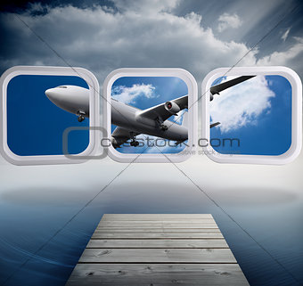 Composite image of airplane on abstract screen