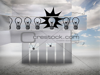 Composite image of light bulbs on abstract screen
