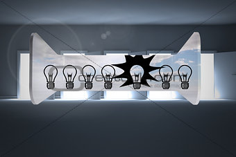 Composite image of light bulbs on abstract screen