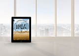 Composite image of idea graphic on tablet screen