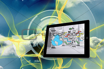 Composite image of earth brainstorm on tablet screen