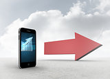 Composite image of arrow on smartphone screen