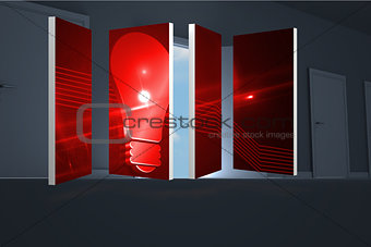 Composite image of red light bulb graphic on abstract screen