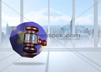Composite image of hammer and gavel on abstract screen