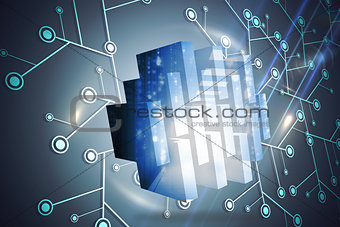 Composite image of server hall on abstract screen