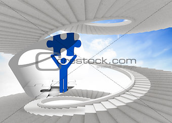 Composite image of figure holding jigsaw piece on abstract screen
