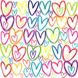 Seamless pattern with colored doodle hearts