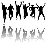 Set of young people silhouettes jumping