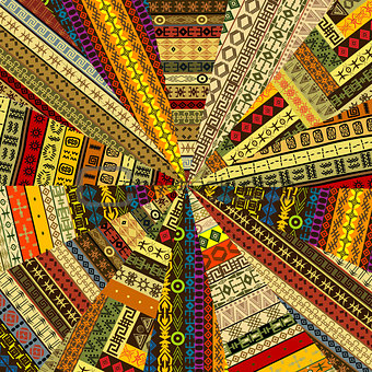 Sunburst made of patchwork fabric witf ethnic motifs
