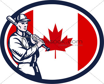 Canadian Baseball Batter Canada Flag Retro