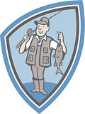 Fly Fisherman Showing Fish Catch Cartoon