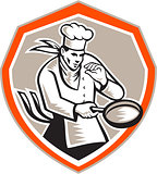 Chef Cook Holding Frying Pan Retro