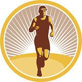 Marathon Runner Running Front Circle Retro
