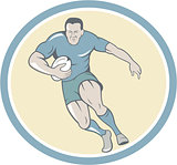 Rugby Player Running Ball Circle Cartoon