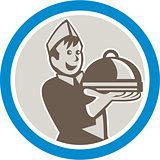 Waiter Serving Food on Platter Retro