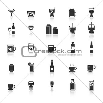 Drink icons with reflect on white background